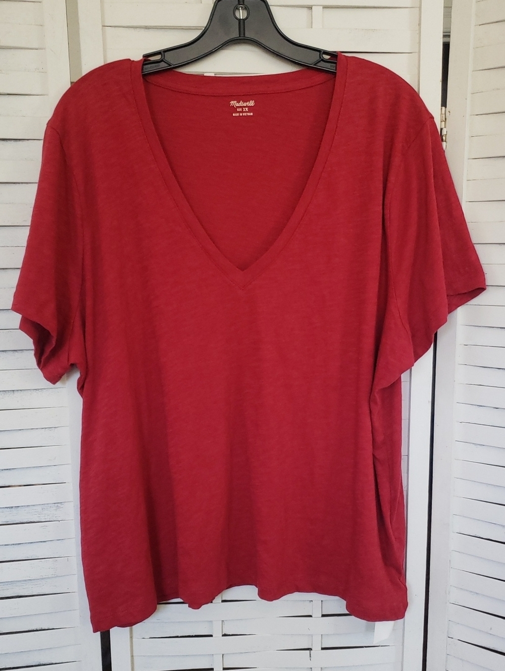 Madewell Deep V-Neck Short Sleeve Tee - Red 2X